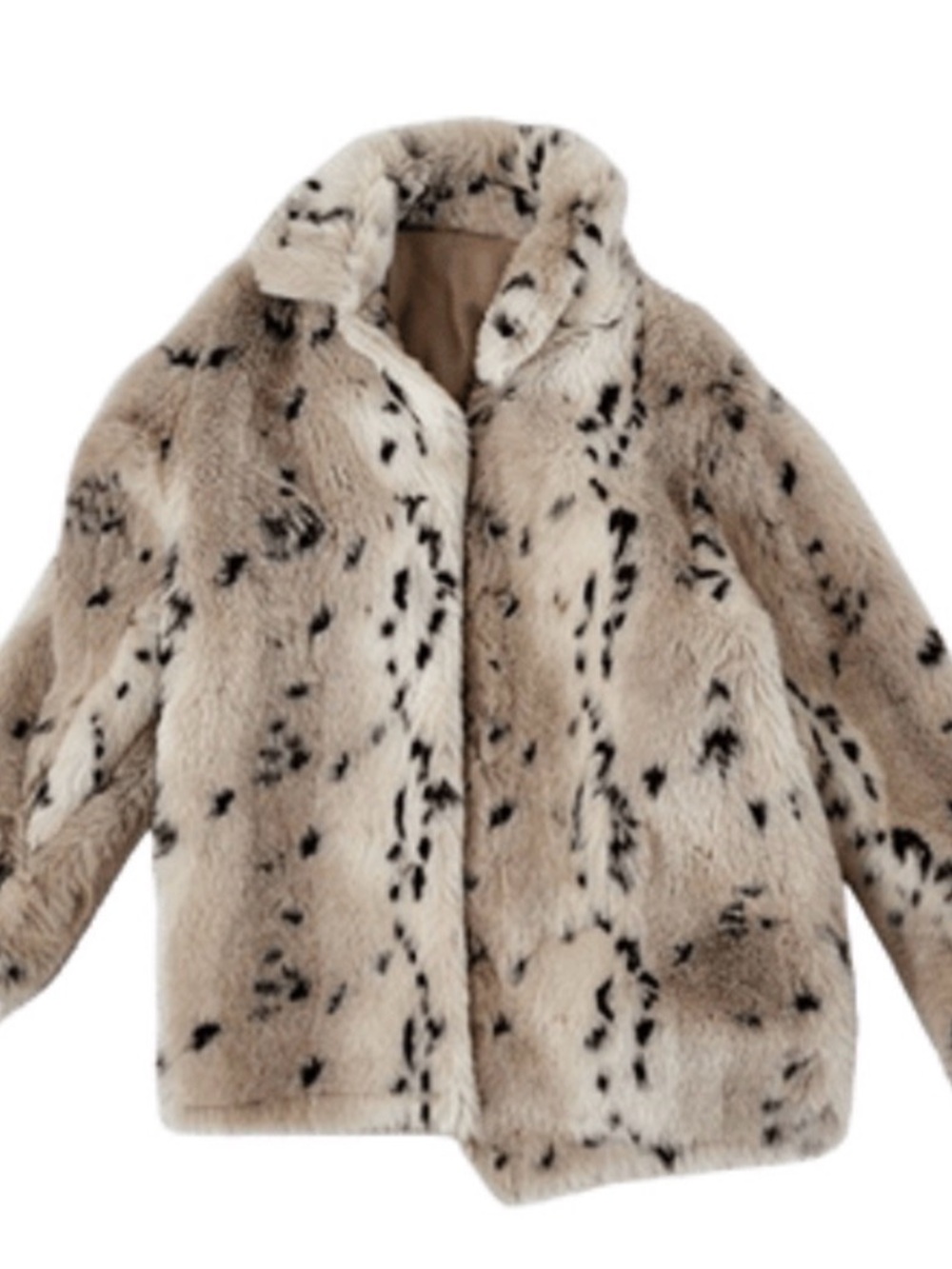 Faux Fur Spotted Coat - Beige/Black